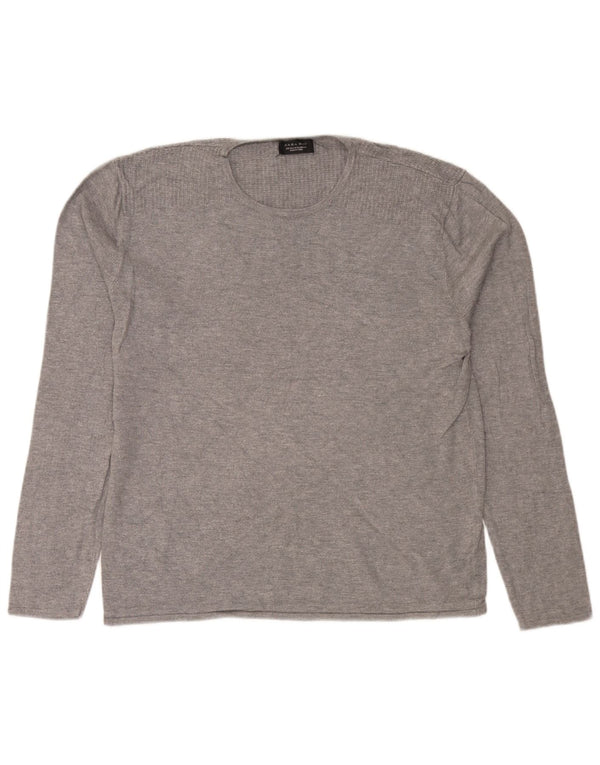 Мужской джемпер с круглым вырезом Zara XL, серый вискоза