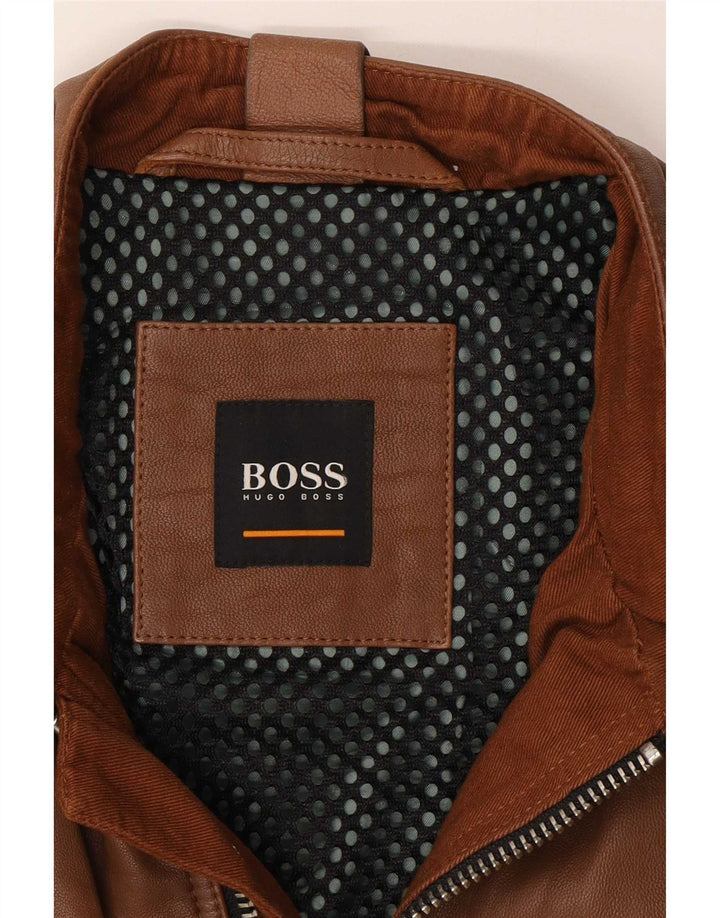 Мужская кожаная косуха Hugo Boss UK 36, маленькая коричневая