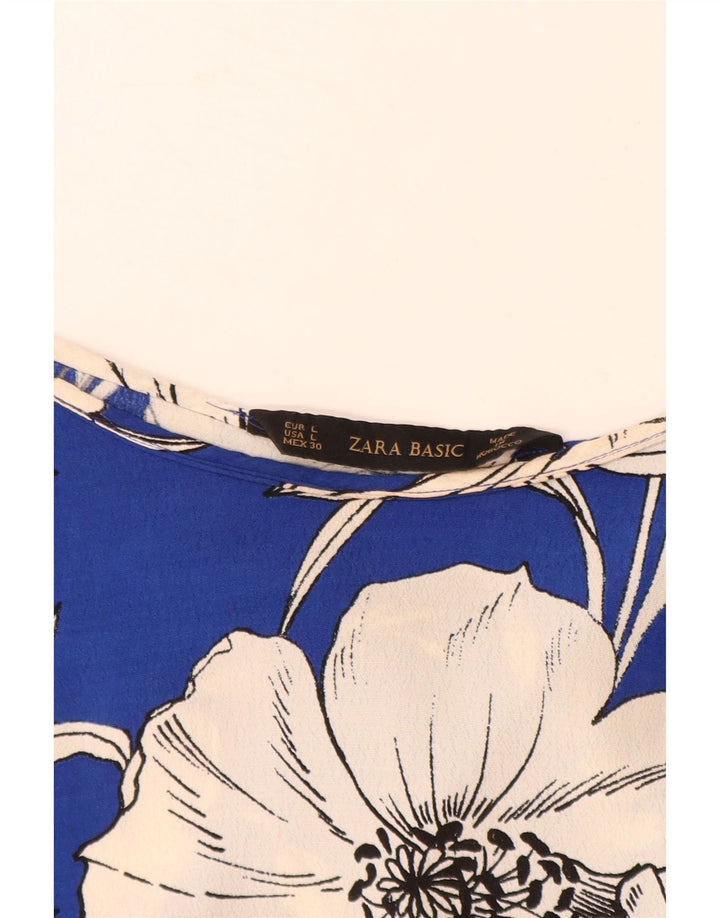 Женская блузка оверсайз ZARA UK 16, большой синий цветочный принт