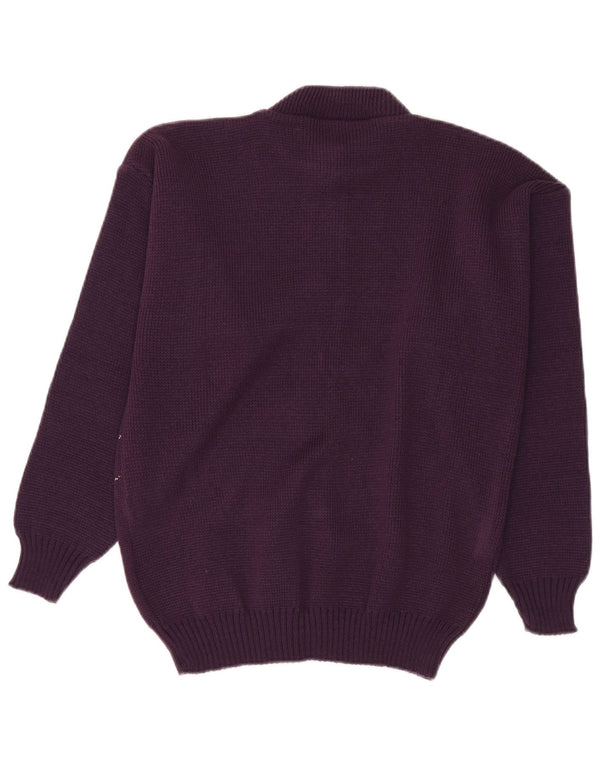 Винтажный женский кардиган-свитер UK 14, большой фиолетовый акрил с цветочным принтом