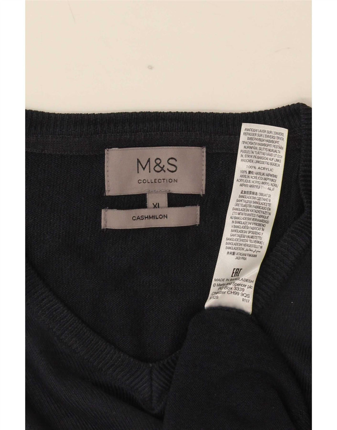 Мужской джемпер с v-образным вырезом Marks & Spencer XL темно-синий акрил