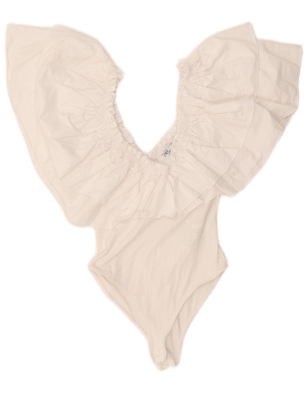 Женское боди с открытыми плечами Zara UK 8, маленький белый хлопок