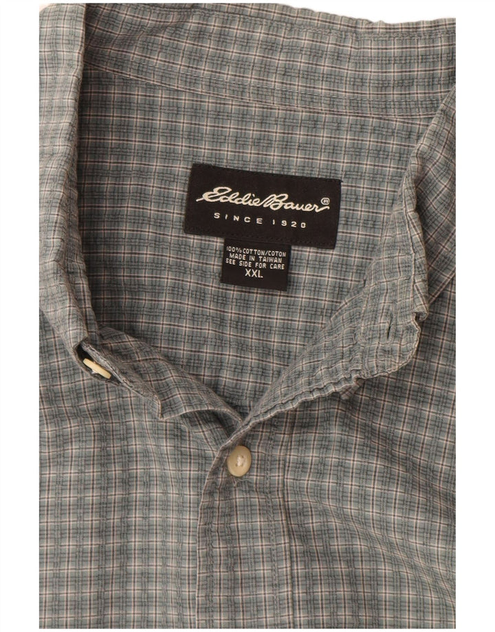 Мужская рубашка с коротким рукавом Eddie Bauer 2XL, серая, хлопок в мелкую клетку