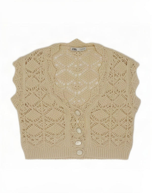 Женский укороченный прозрачный кардиган без рукавов Zara UK 14 Medium Off White