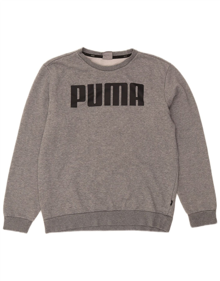 Мужской свитшот с рисунком Puma, хлопковый джемпер среднего серого цвета в крапинку