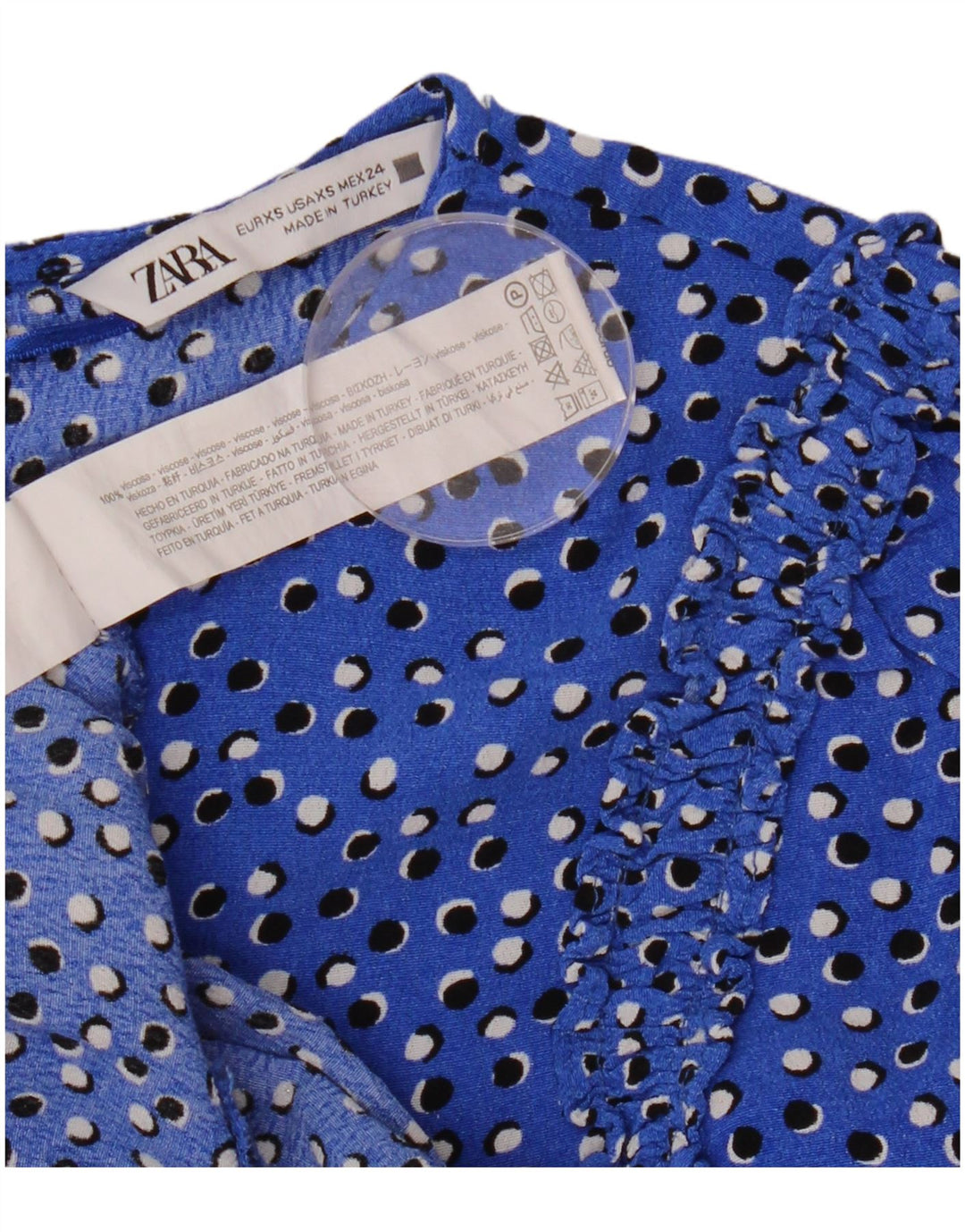 Женское платье макси с рукавом 3/4 ZARA UK 6 XS, синее вискоза в крапинку