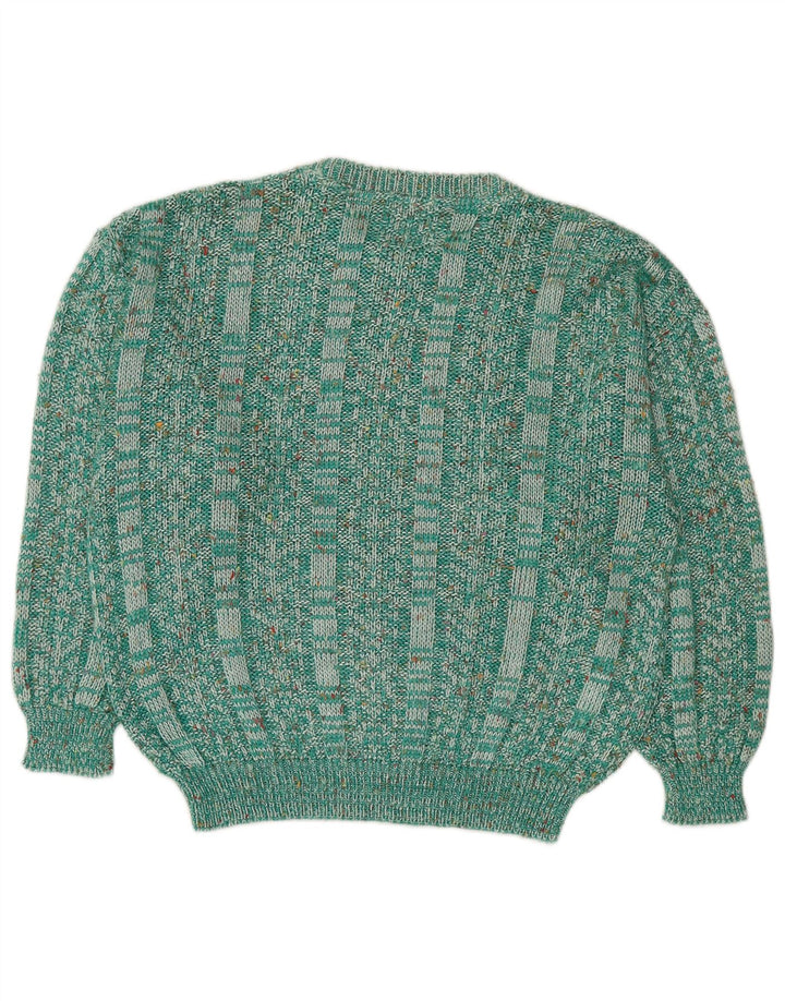 Винтажный женский джемпер с вырезом «лодочка», Великобритания, 14, средний зеленый в крапинку