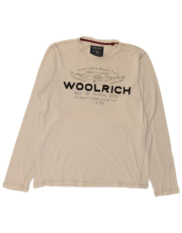 WOOLRICH Мужской топ с графическим рисунком, длинный рукав, большой размер, белый хлопок