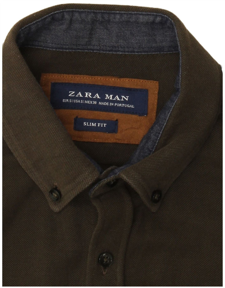 Мужская рубашка узкого кроя Zara, маленький хаки