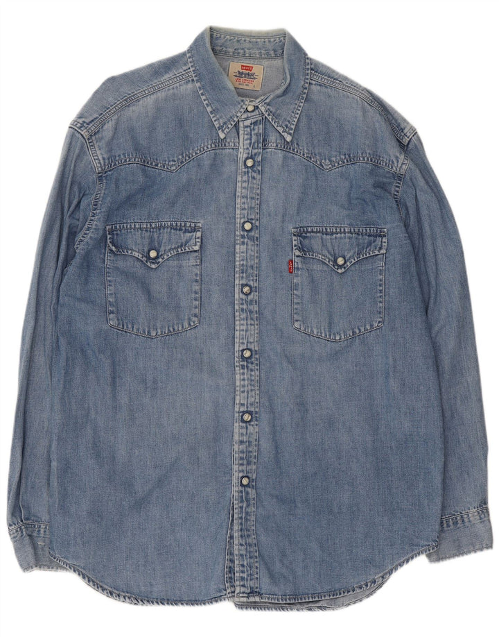 Мужская джинсовая рубашка Levi's, большая синяя хлопковая ткань