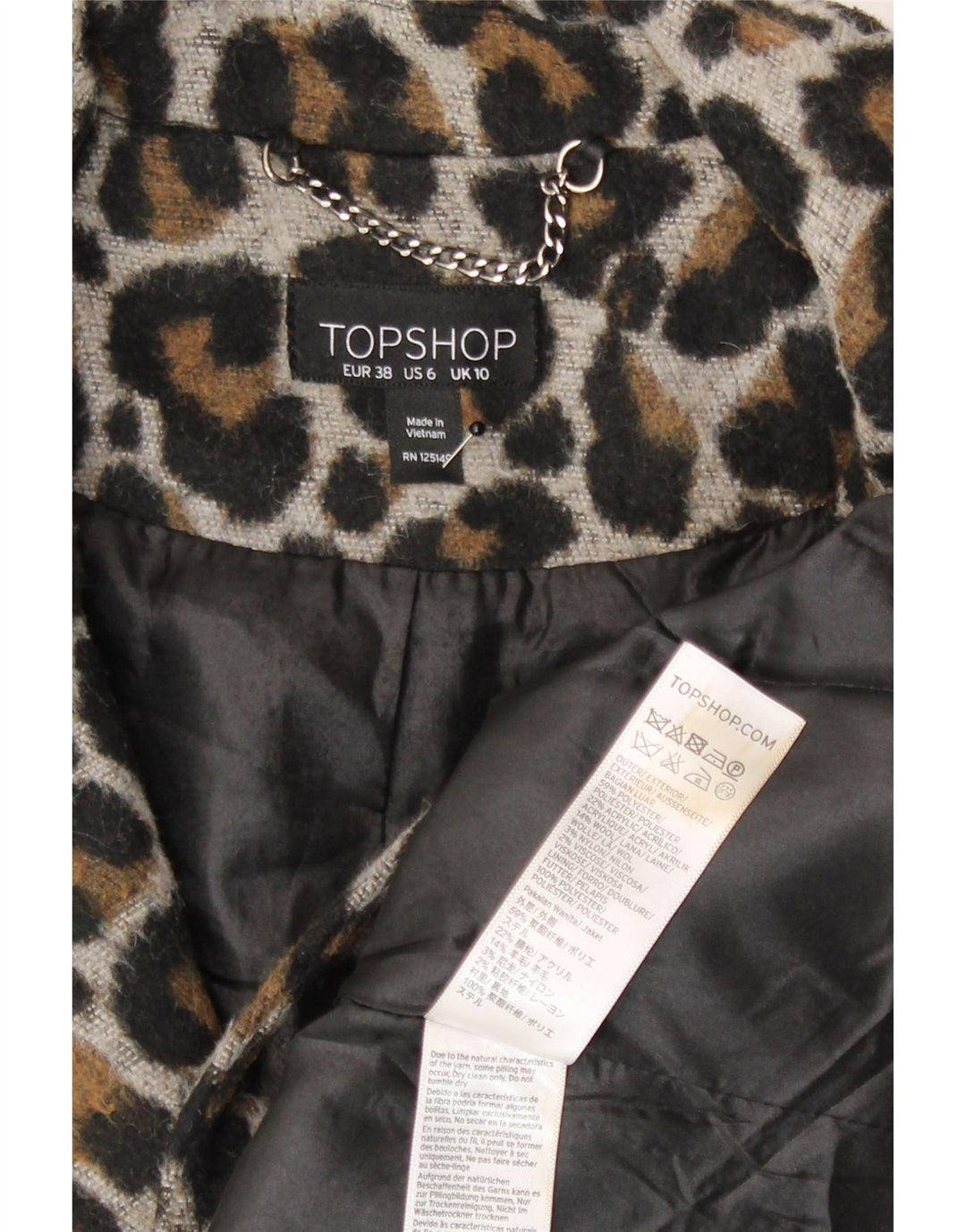Женское пальто оверсайз Topshop UK 10, маленькое коричневое полиэстер с животным принтом