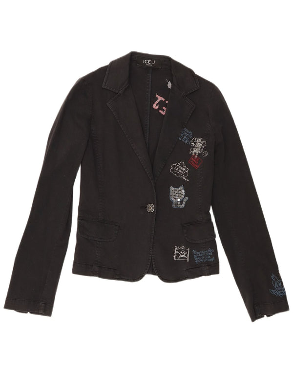 ICEBERG Женский комплект из 2 предметов с 1 пуговицей и графикой, Великобритания 6 XS W25 L19, черный хлопок