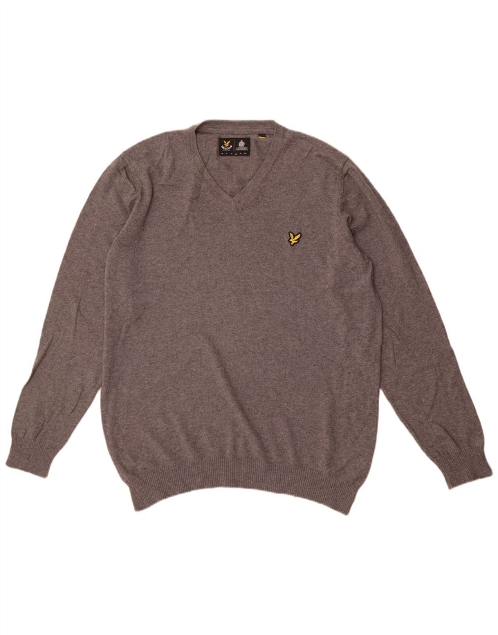 Мужской джемпер с v-образным вырезом Lyle & Scott, большой серый хлопковый свитер