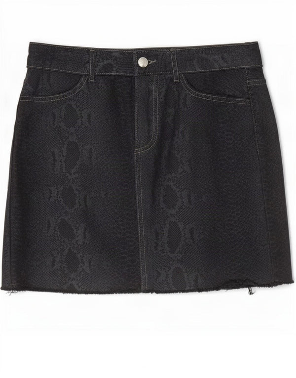 Женская джинсовая юбка Zara XS W24, черный хлопок с животным принтом