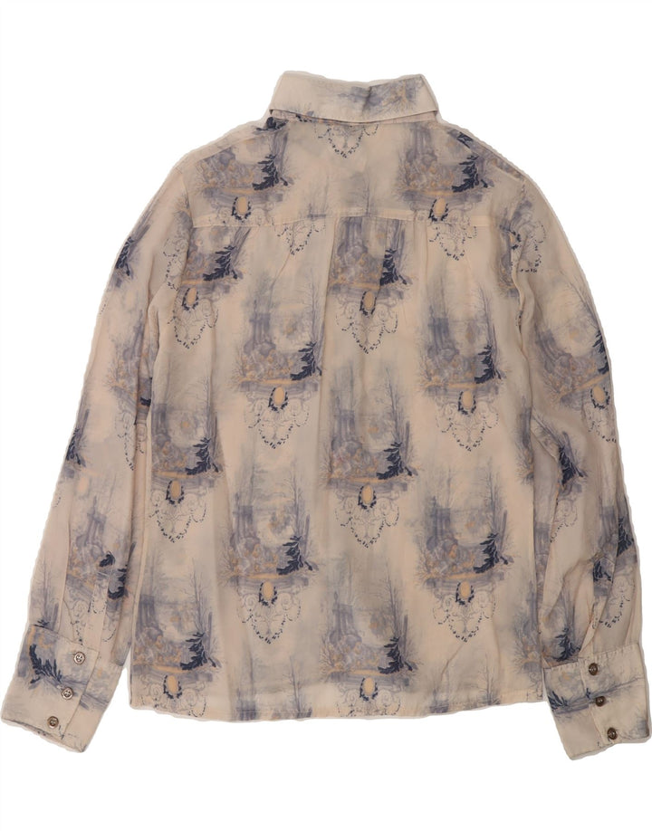 VINTAGE Womens Shirt UK 12 Medium Beige Floral Vintage Vintage and Second-Hand Vintage from Messina Hembry 