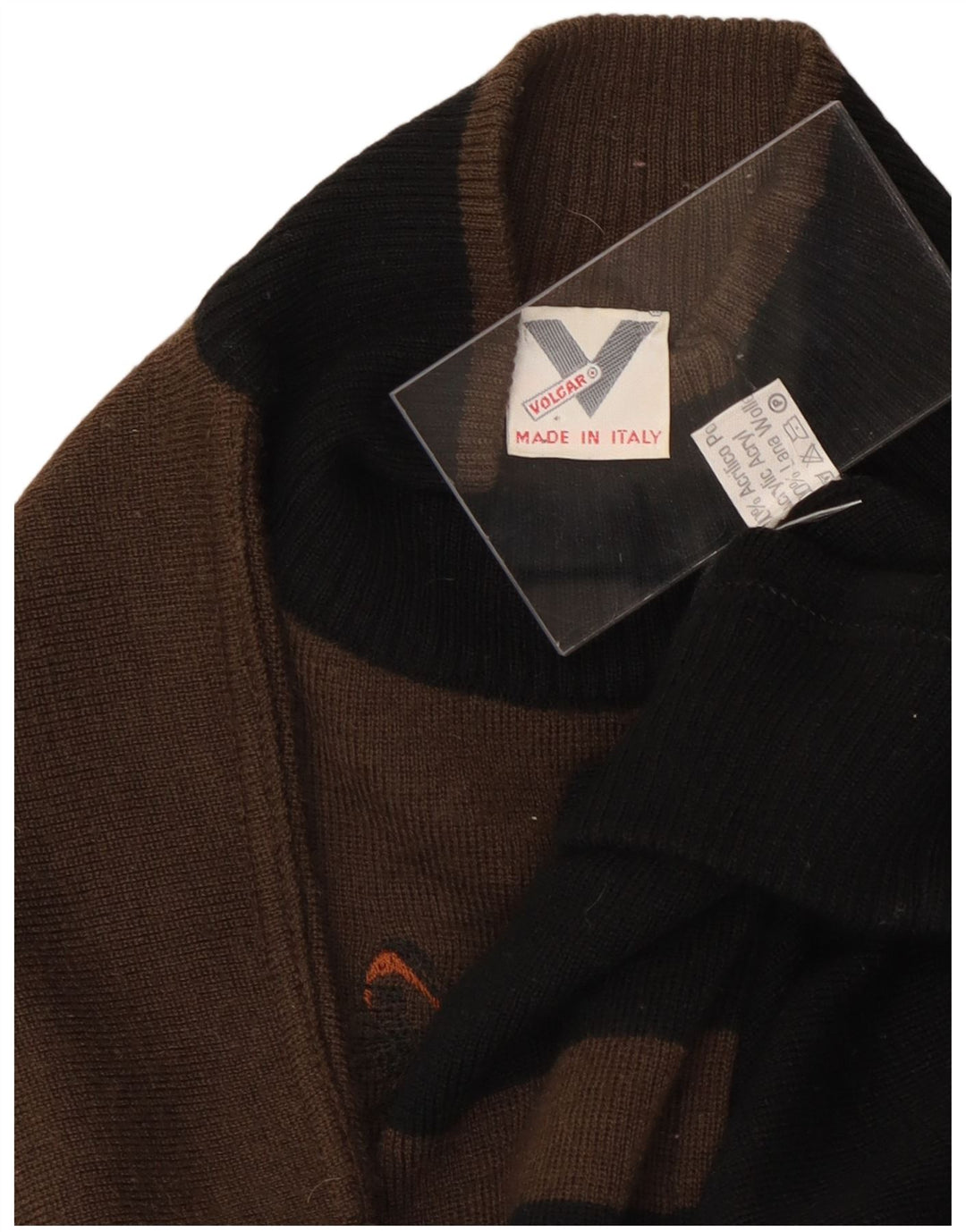 ВИНТАЖНЫЙ мужской джемпер с высоким воротником и рисунком, маленький коричневый цветной блок