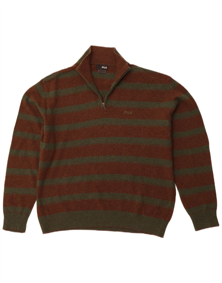Мужской свитер FILA с воротником на молнии XL в коричневую полоску