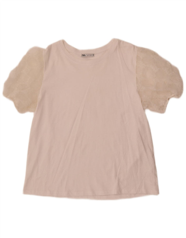 Женская блузка Zara Top UK 14, средний белый хлопок, белый цвет