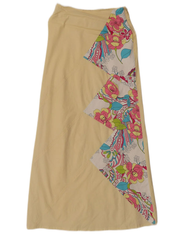 Винтажная женская макси-юбка с рисунком W24 XS, желтая хлопковая цветочная юбка