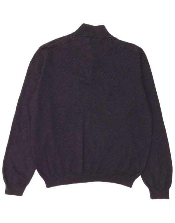 Мужской джемпер с воротником на молнии Massimo Dutti, средний темно-синий хлопковый свитер