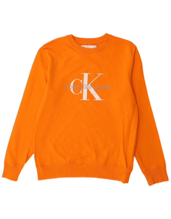 Мужской свитшот с рисунком Calvin Klein Jeans, джемпер среднего оранжевого цвета, хлопок