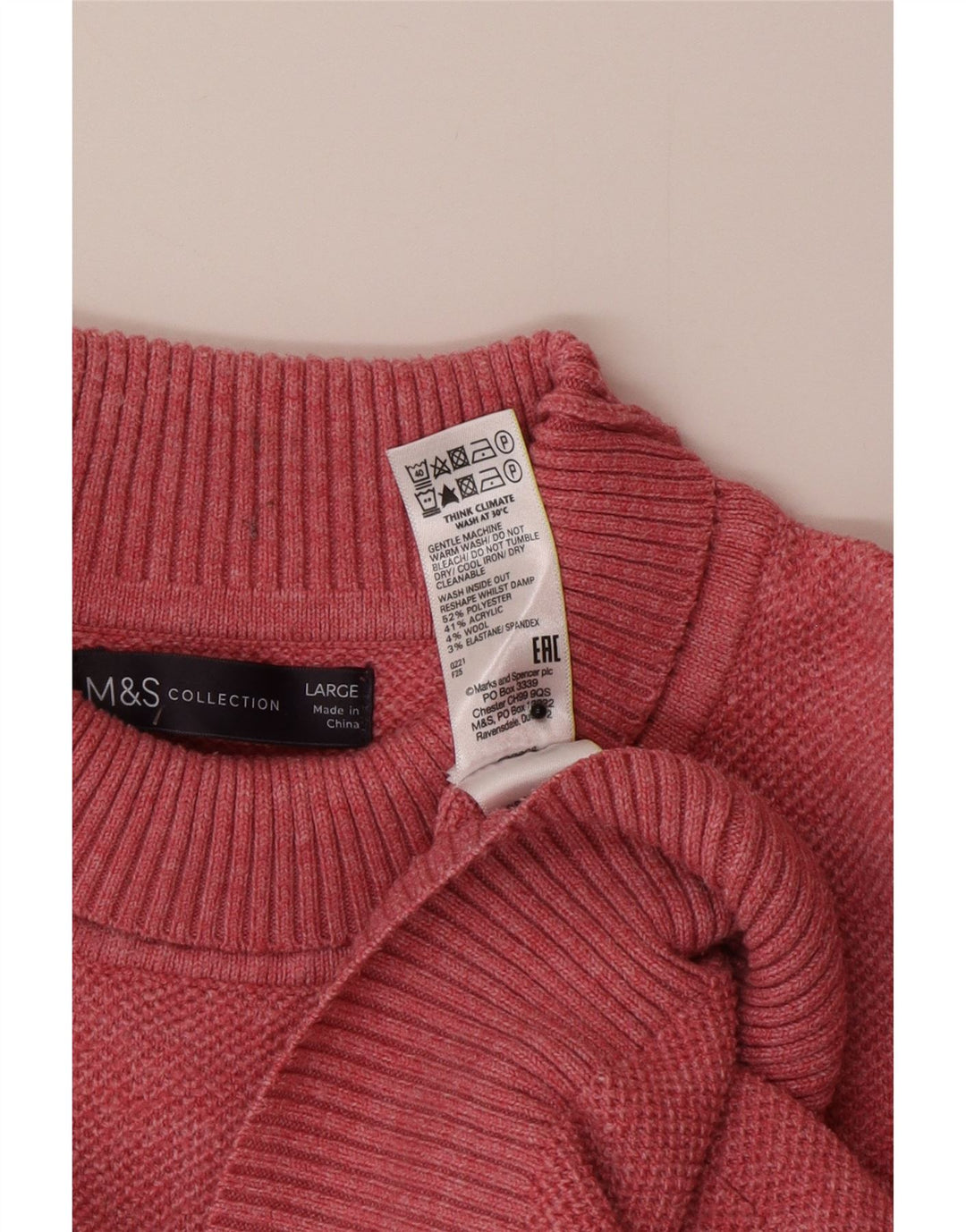 Женский свободный джемпер с высоким воротником Marks & Spencer, Великобритания, 16, большой розовый