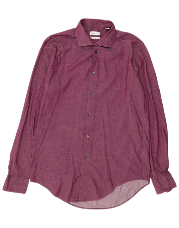 CALVIN KLEIN Mens Slim Fit Shirt Size 15 15 1/2 Medium Purple Spotted