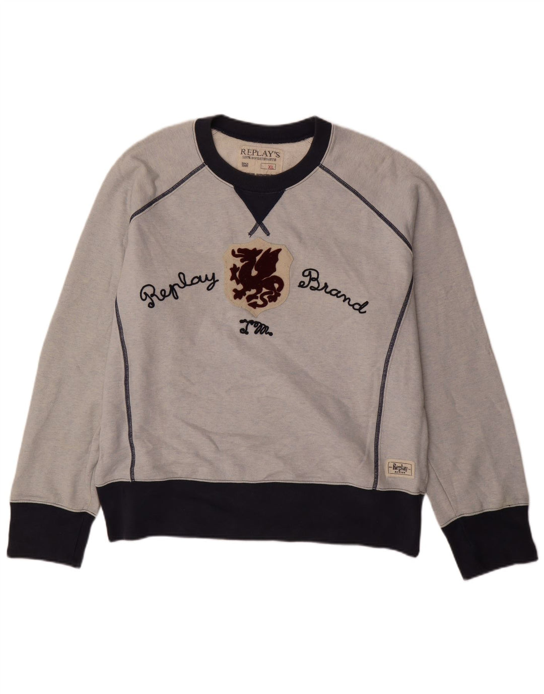 Мужской свитшот с рисунком REPLAY, джемпер XL, синий, хлопок с цветными блоками