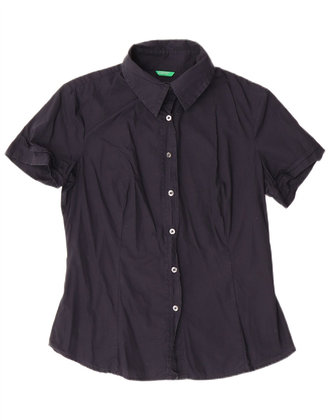 Рубашка женская с коротким рукавом BENETTON UK 14, большая, темно-синяя, хлопок