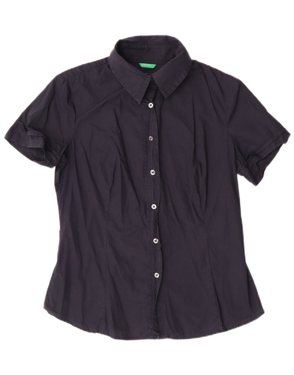 Рубашка женская с коротким рукавом BENETTON UK 14, большая, темно-синяя, хлопок