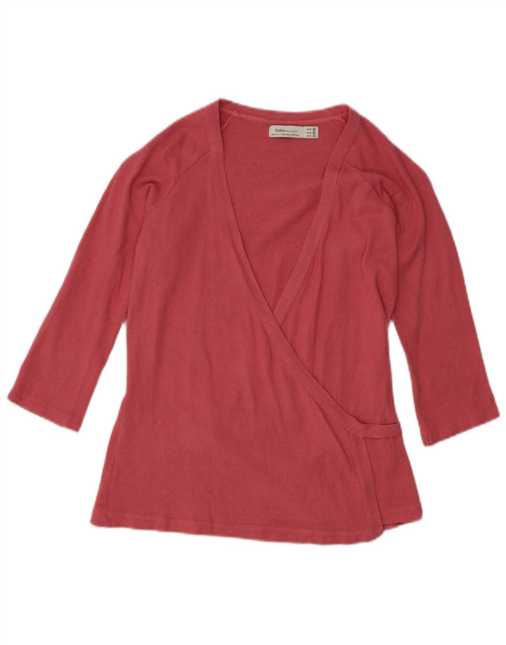 Женская блузка с рукавом 3/4 с запахом Zara Top UK 12, вискоза среднего розового цвета