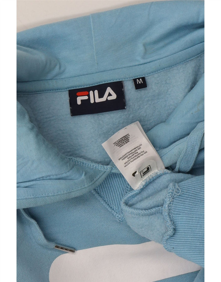 FILA Womens Graphic Hoodie Jumper UK 14 Medium Blue Polyester Vintage Fila and Second-Hand Fila from Messina Hembry 