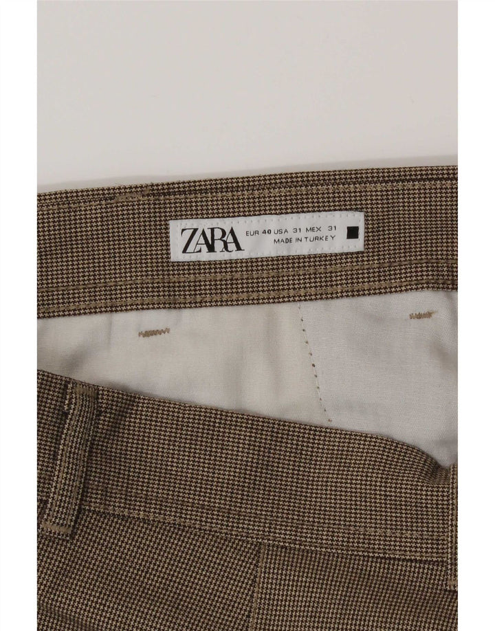 Мужские укороченные брюки-чиносы Zara Medium W31 L24 Коричневые с узором «гусиные лапки»