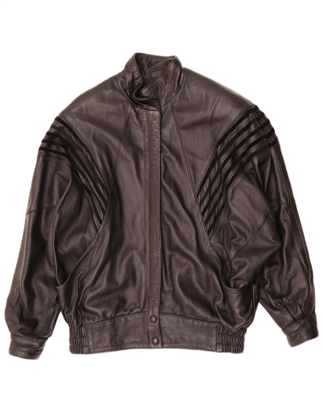 Винтажная женская кожаная куртка оверсайз EU 38, средний черный кожаный цвет