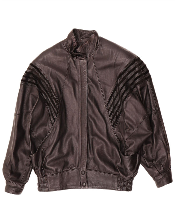 Винтажная женская кожаная куртка оверсайз EU 38, средний черный кожаный цвет