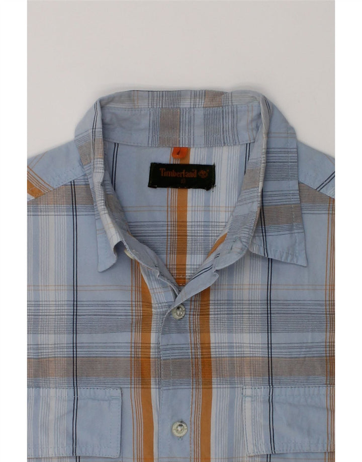 TIMBERLAND Boys Graphic Short Sleeve Shirt 9-10 Years Blue Check Cotton | Vintage Timberland | Thrift | Second-Hand Timberland | Used Clothing | Messina Hembry 
