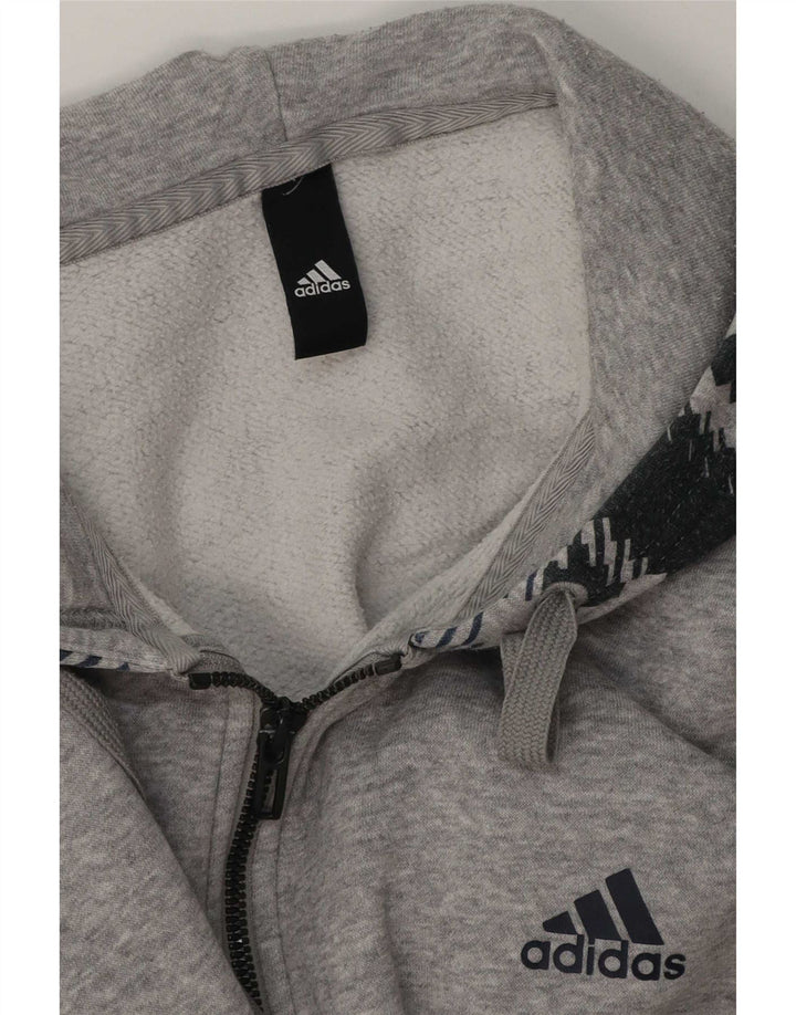 Мужской свитер с капюшоном на молнии Adidas, большой серый с геометрическим узором