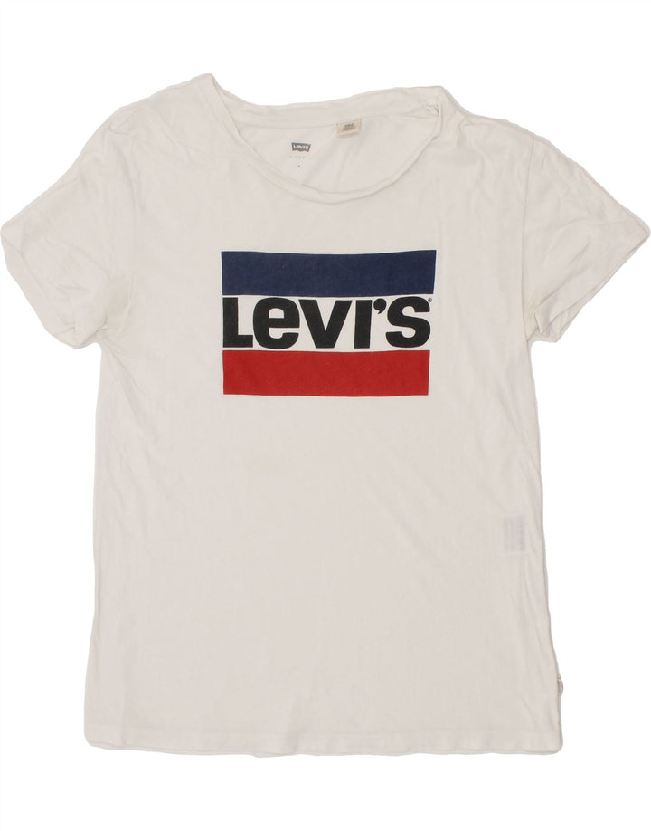 LEVI'S Womens Graphic T-Shirt Top UK 12 Medium White Vintage Levi's and Second-Hand Levi's from Messina Hembry 