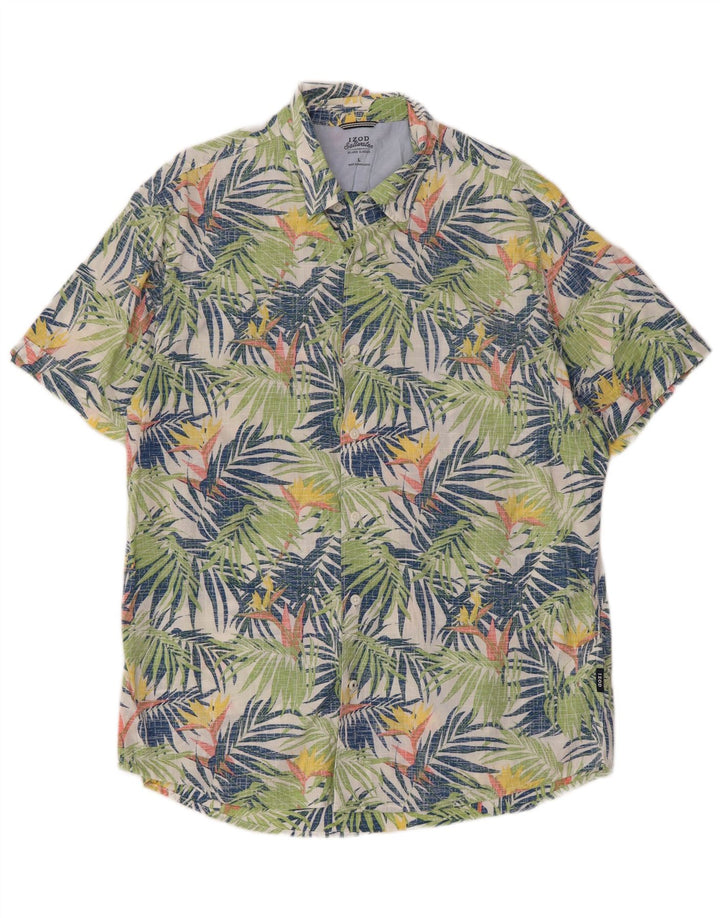 Izod Мужская рубашка с коротким рукавом с соленой водой, большой разноцветный хлопок с цветочным принтом