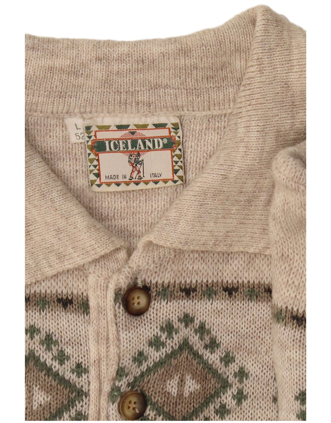 ИСЛАНДИЯ Мужской свитер с воротником поло IT 52 Большой Серый Fair Isle