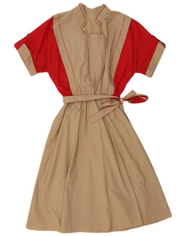 ВИНТАЖНОЕ женское платье макси UK 16, большое бежевое цветное блок