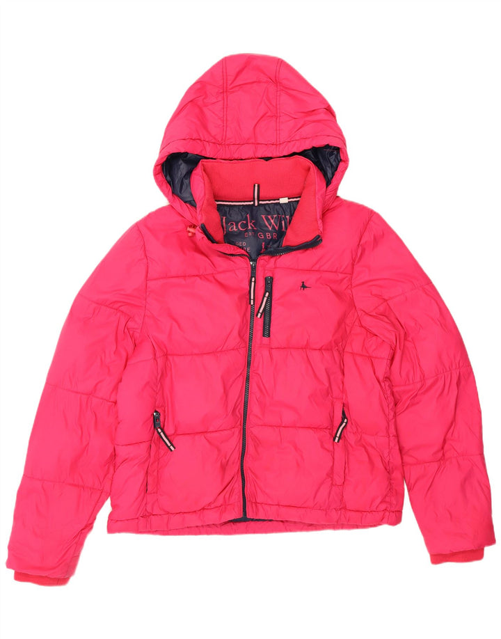 Женская стеганая куртка с капюшоном Jack Wills UK 12, средний розовый полиамид