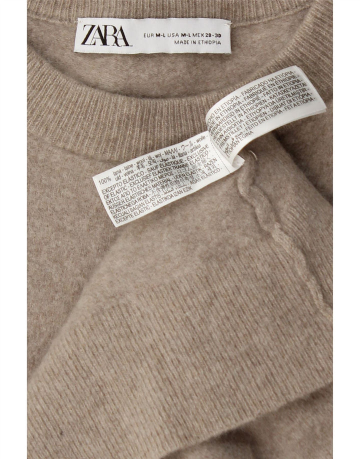 Женский свободный джемпер с круглым вырезом Zara UK 12, средний бежевый шерстяной свитер