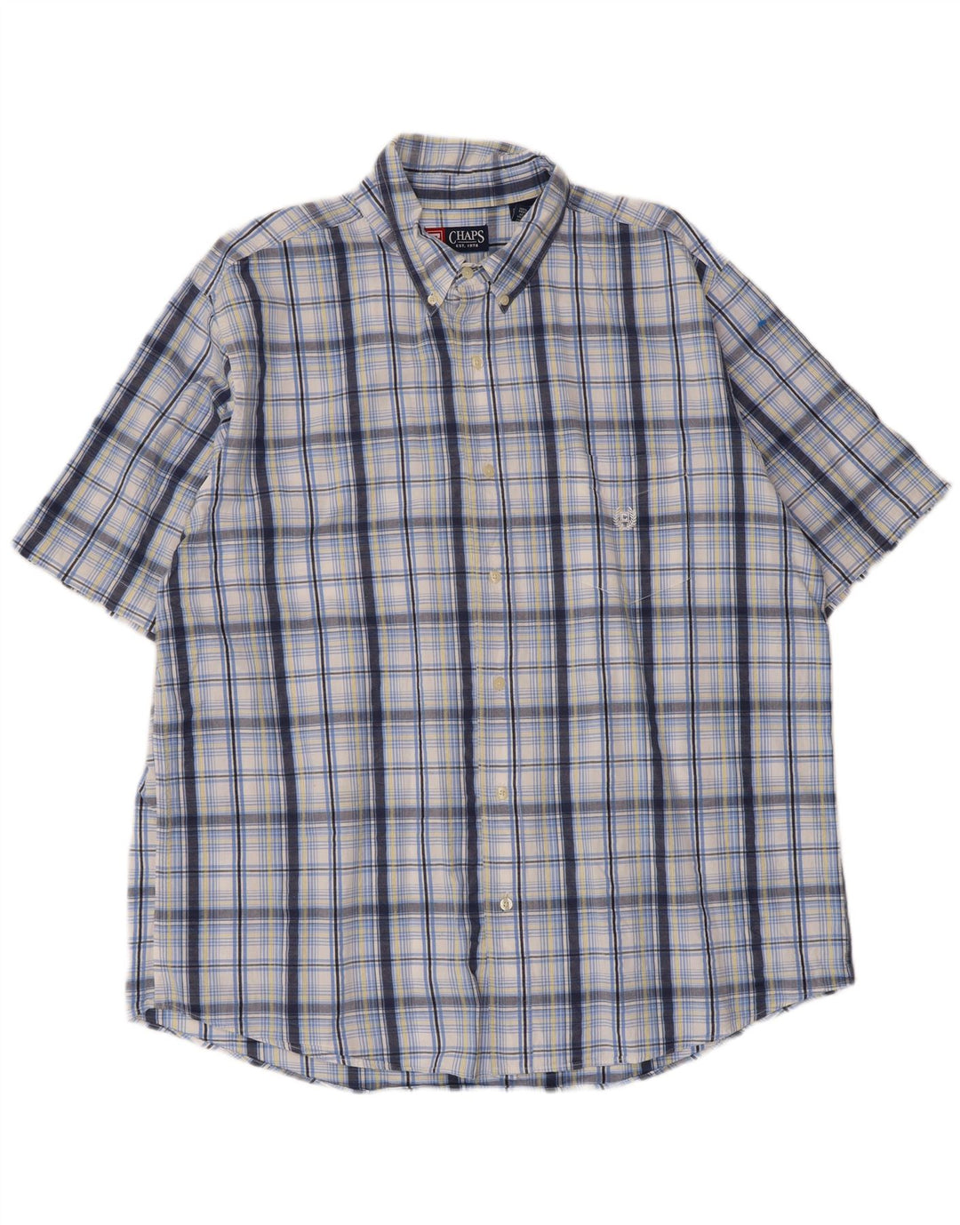 Мужская рубашка Chaps с коротким рукавом XL, синяя клетка, хлопок