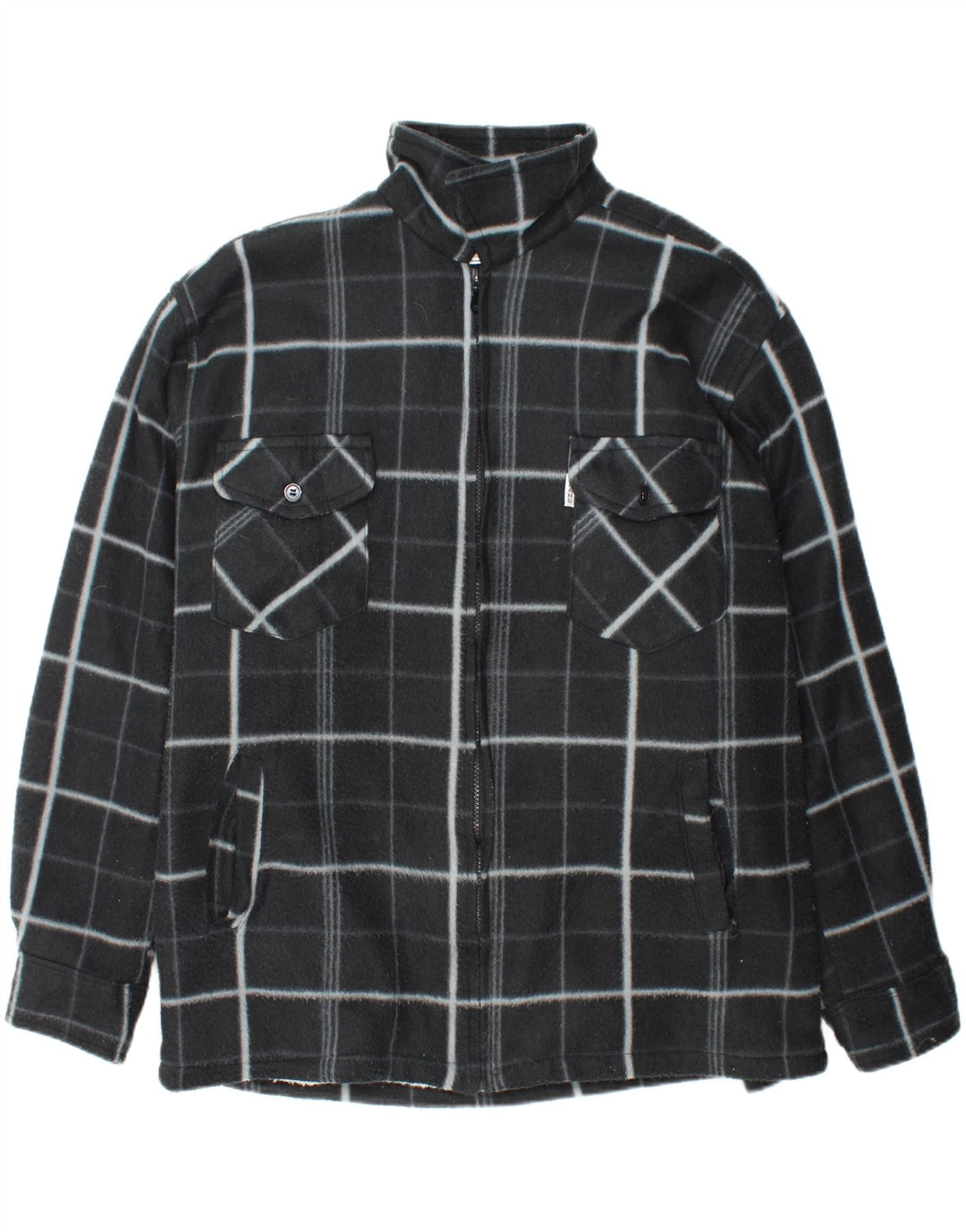 VINTAGE Mens Fleece Sherpa Jacket UK 42 XL Black Check Polyester Vintage Vintage and Second-Hand Vintage from Messina Hembry 