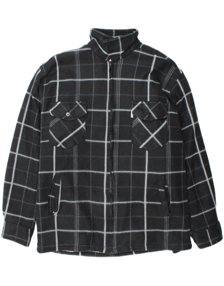 VINTAGE Mens Fleece Sherpa Jacket UK 42 XL Black Check Polyester Vintage Vintage and Second-Hand Vintage from Messina Hembry 