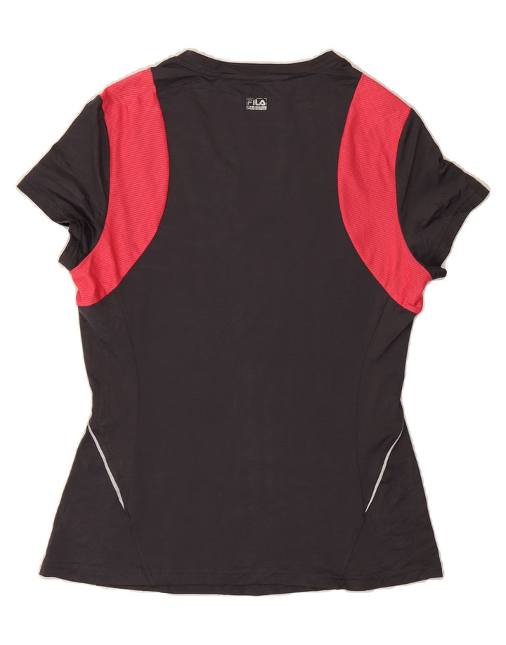 FILA Womens T-Shirt Top UK 12 Medium Black Colourblock Polyester Vintage Fila and Second-Hand Fila from Messina Hembry 