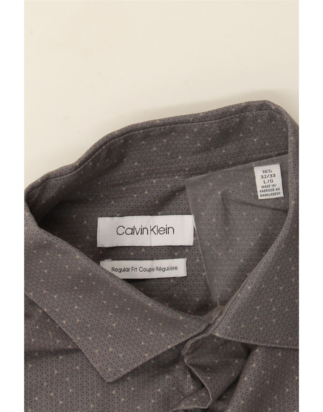 Calvin Klein Мужская рубашка стандартного кроя, размер 16, 1/2, большая серая пятнистая хлопковая ткань