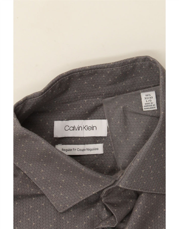 Calvin Klein Мужская рубашка стандартного кроя, размер 16, 1/2, большая серая пятнистая хлопковая ткань