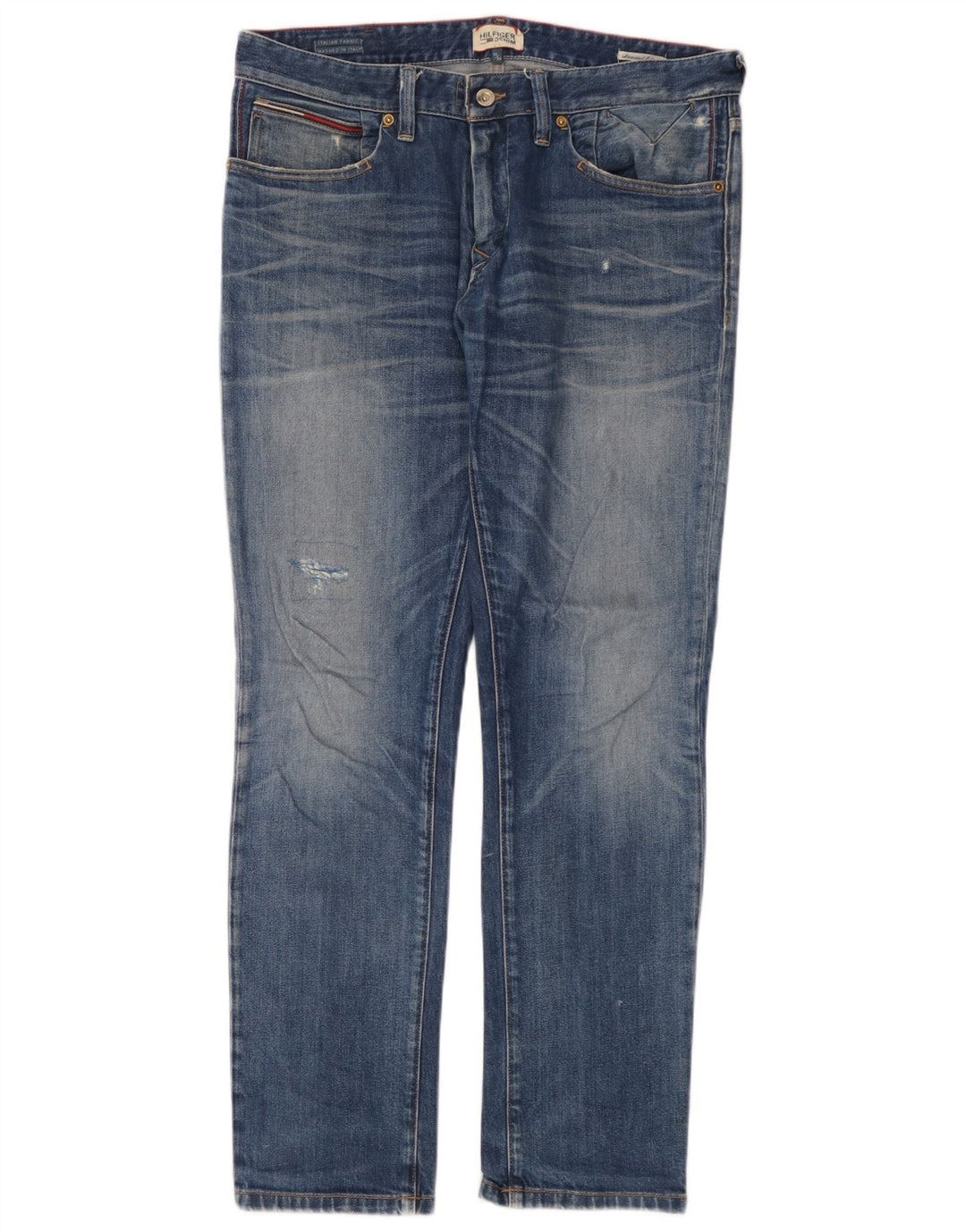 Мужские потертые узкие джинсы Tommy Hilfiger W34 L32, синий хлопок
